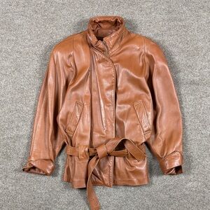 Vintage Tibor Brown Belted Genuine Leather Jacket Women’s M Retro 80s 90s USA